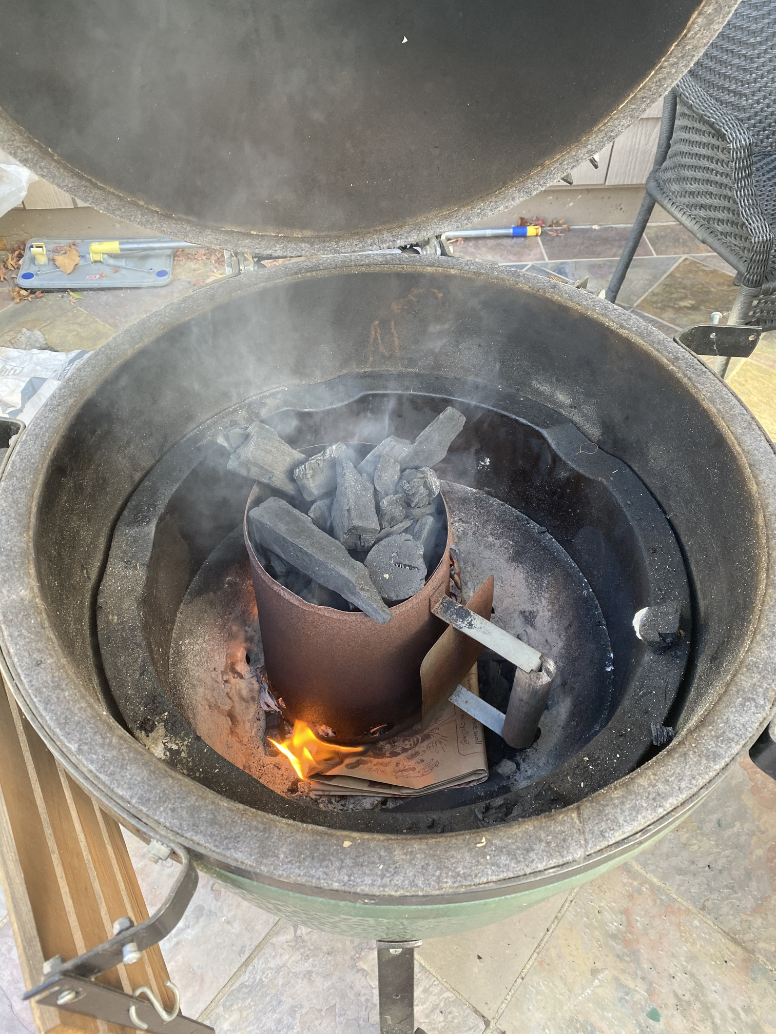 Figure 3: You can light coals extremely easily with chimneys, should take around 10 mins.